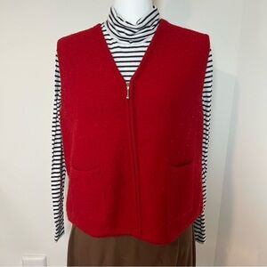 Croft & Barrow Bright Red 100% Wool 1990s Vintage Zip-Up Sweater Vest 🍒